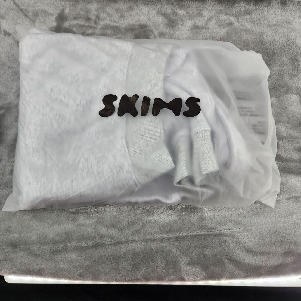NWT SKIMS Small Light Heather Grey Cotton Fleece Polo Sweatshirt